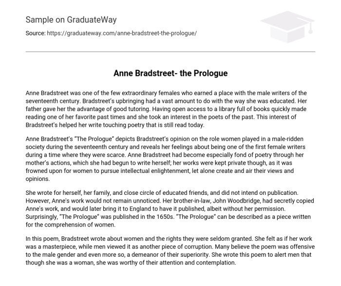 Anne bradstreet the prologue analysis