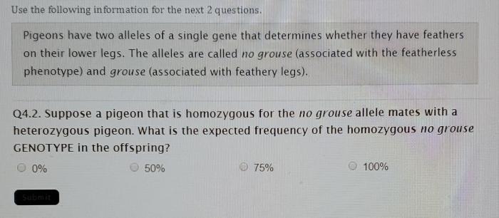 Suppose a pigeon that is homozygous for the grouse allele